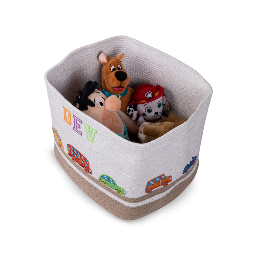 Cotton Rope 'Transport Trail' Large Rectangular Beige Toy Storage Basket With Lid