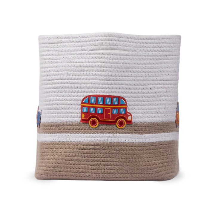 Cotton Rope 'Transport Trail' Medium Rectangular Beige Toy Storage Basket With Lid