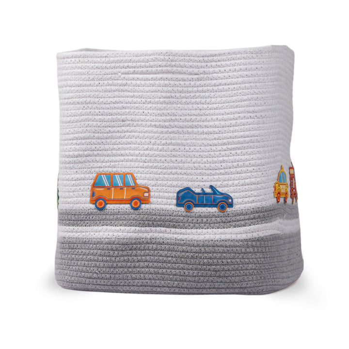 Cotton Rope 'Transport Trail' Large Rectangular Grey Toy Storage Basket With Lid