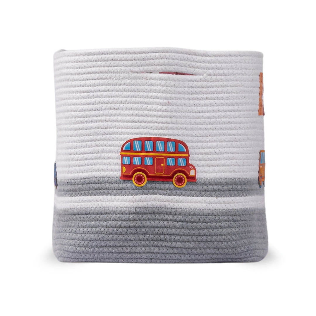 Cotton Rope 'Transport Trail' Medium Rectangular Grey Toy Storage Basket With Lid