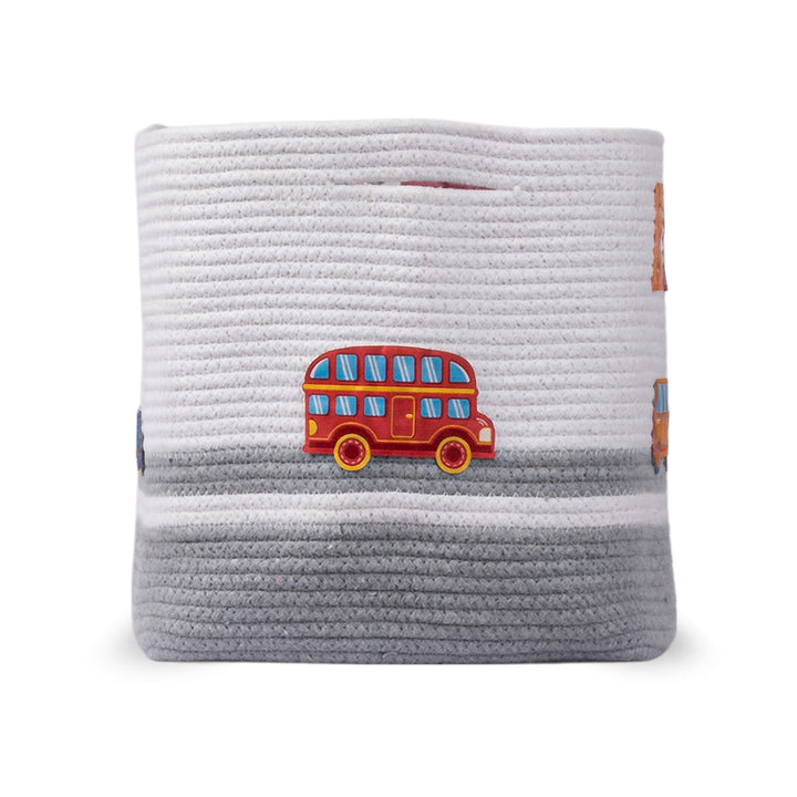 Cotton Rope 'Transport Trail' Medium Rectangular Grey Toy Storage Basket With Lid