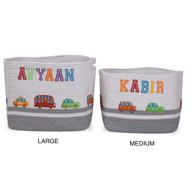 Cotton Rope 'Transport Trail' Small Rectangular Grey Toy Storage Basket