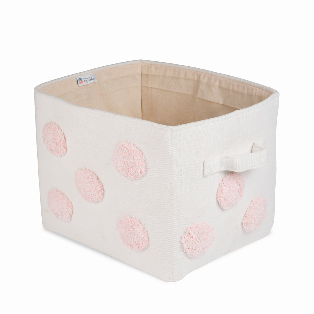 PomPom Medium Rectangular Pink Toy Storage Basket
