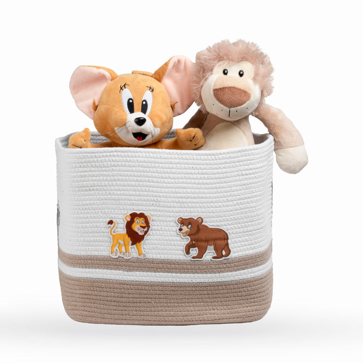 Cotton Rope 'Animal Kingdom' Medium Rectangular Beige Toy Storage Basket with Lid