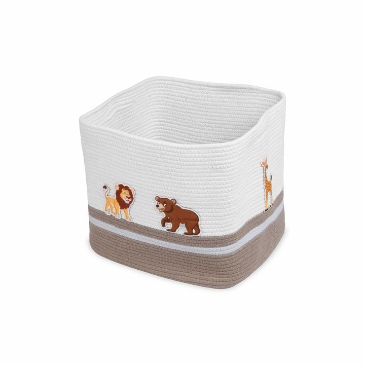Cotton Rope 'Animal Kingdom' Medium Rectangular Beige Toy Storage Basket with Lid
