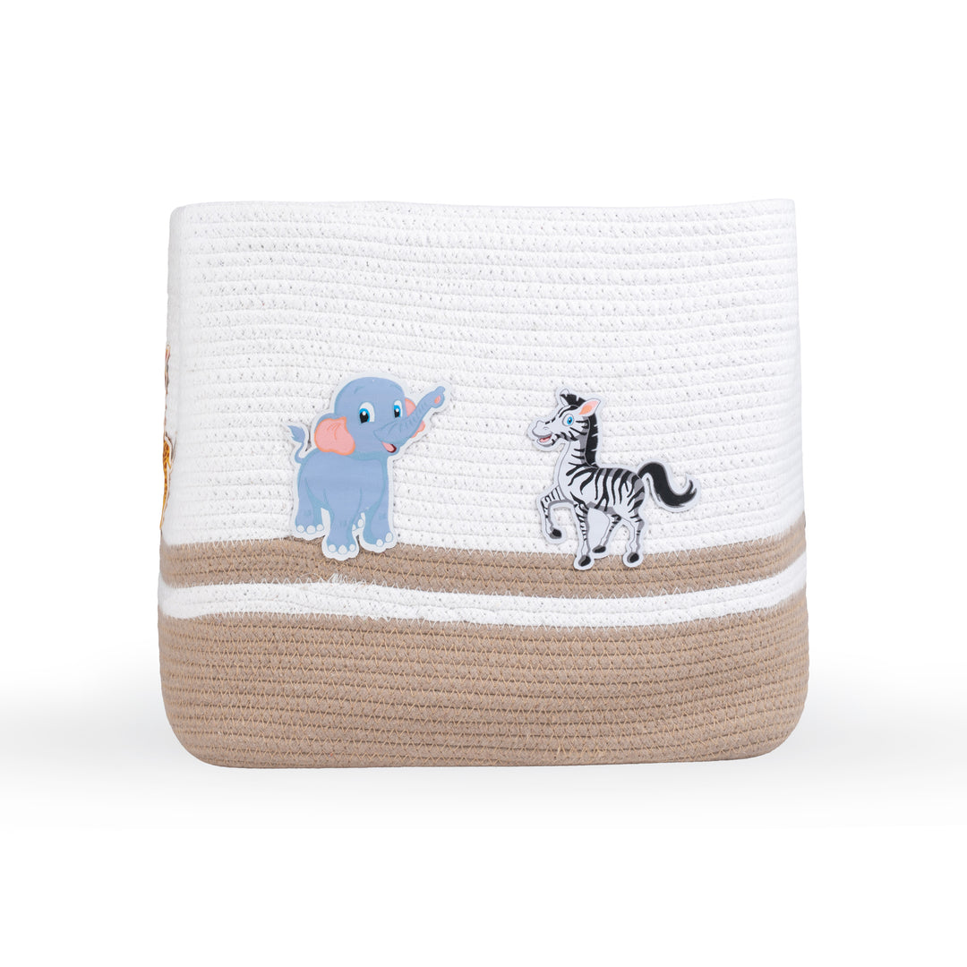 Cotton Rope 'Animal Kingdom' Medium Rectangular Beige Toy Storage Basket with Lid