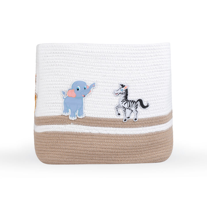 Cotton Rope 'Animal Kingdom' Medium Rectangular Beige Toy Storage Basket with Lid