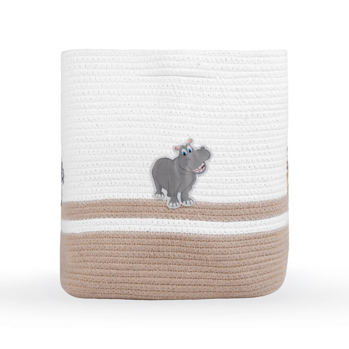 Cotton Rope 'Animal Kingdom' Medium Rectangular Beige Toy Storage Basket with Lid
