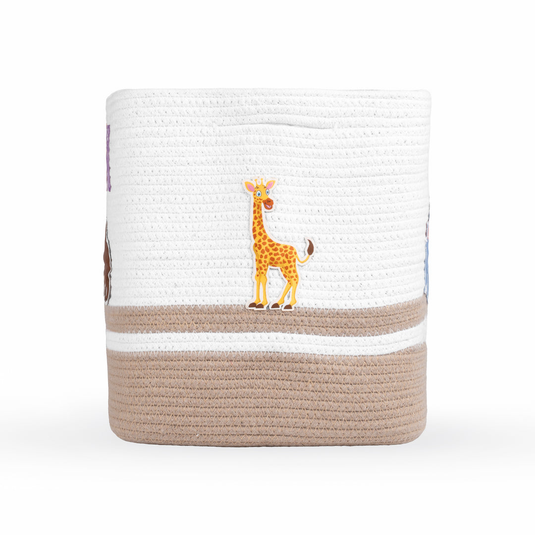 Cotton Rope 'Animal Kingdom' Medium Rectangular Beige Toy Storage Basket with Lid