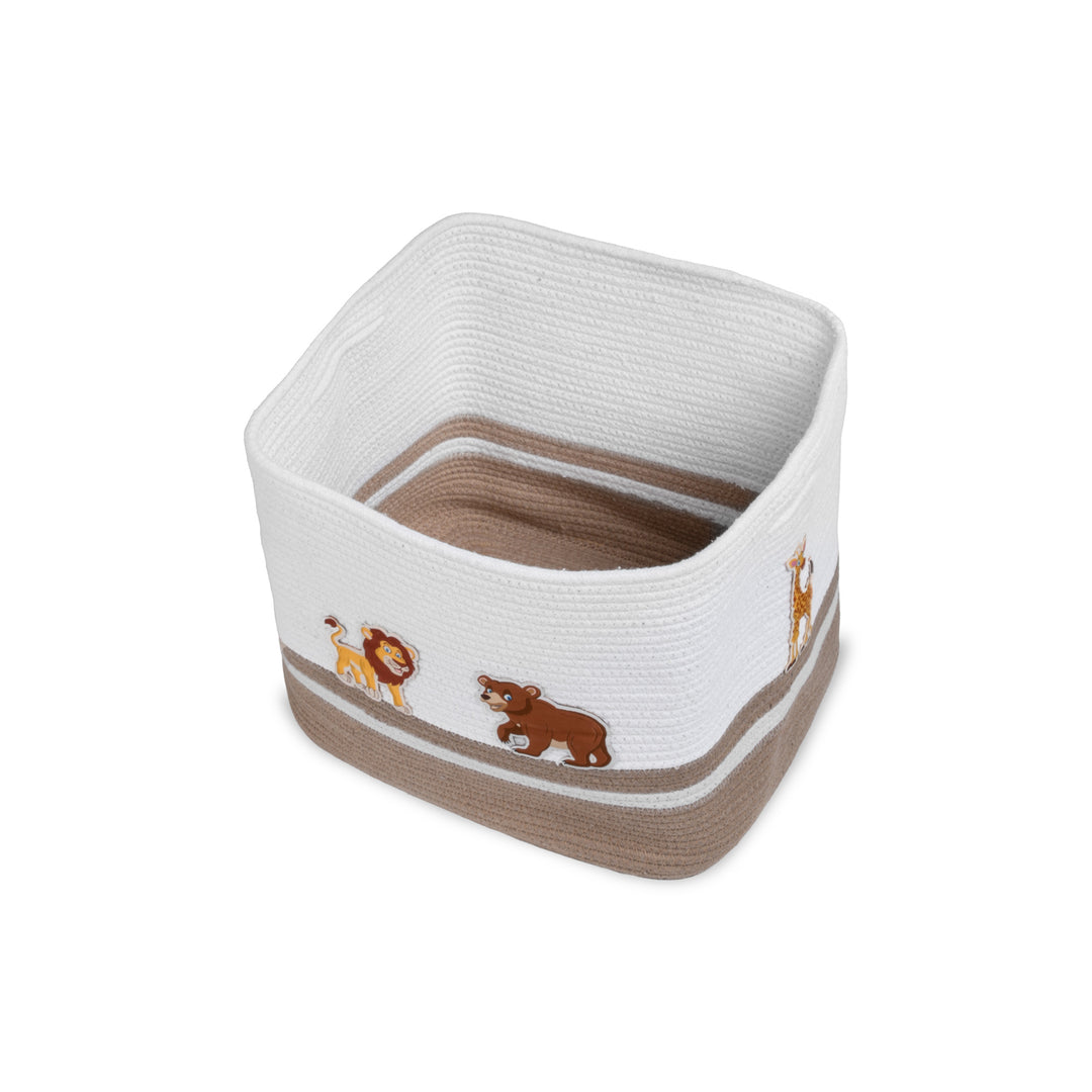 Cotton Rope 'Animal Kingdom' Medium Rectangular Beige Toy Storage Basket with Lid