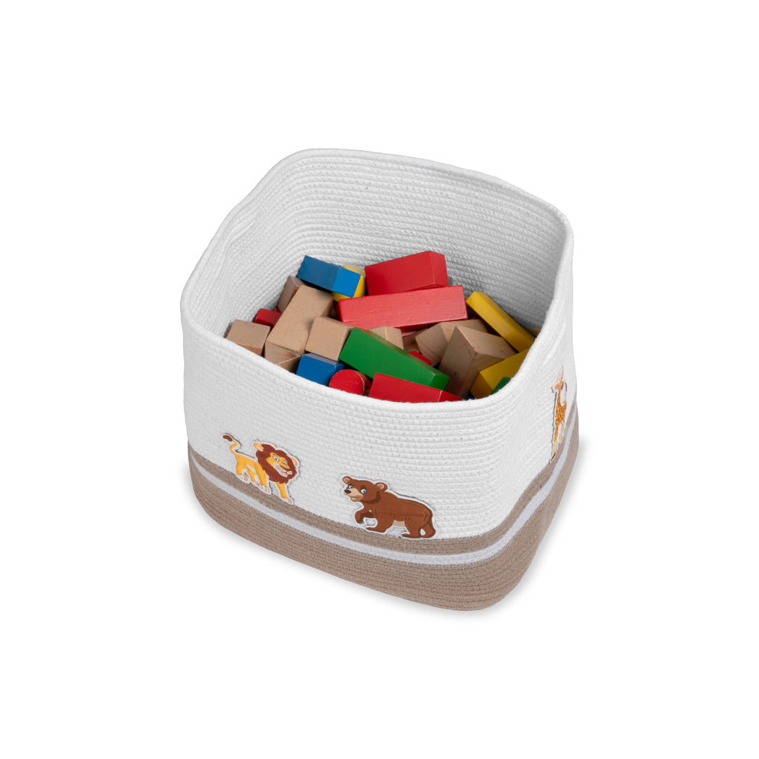 Cotton Rope 'Animal Kingdom' Medium Rectangular Beige Toy Storage Basket with Lid