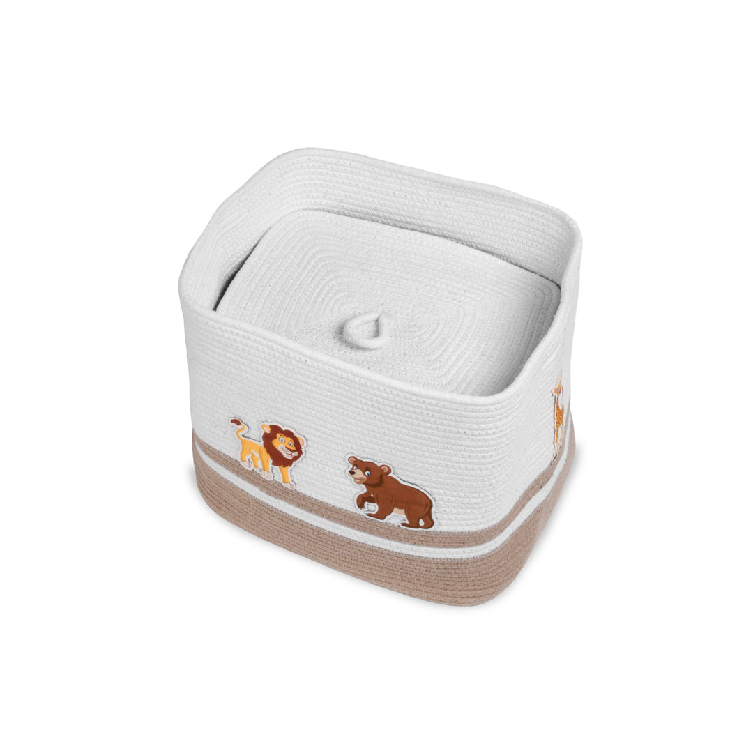 Cotton Rope 'Animal Kingdom' Medium Rectangular Beige Toy Storage Basket with Lid