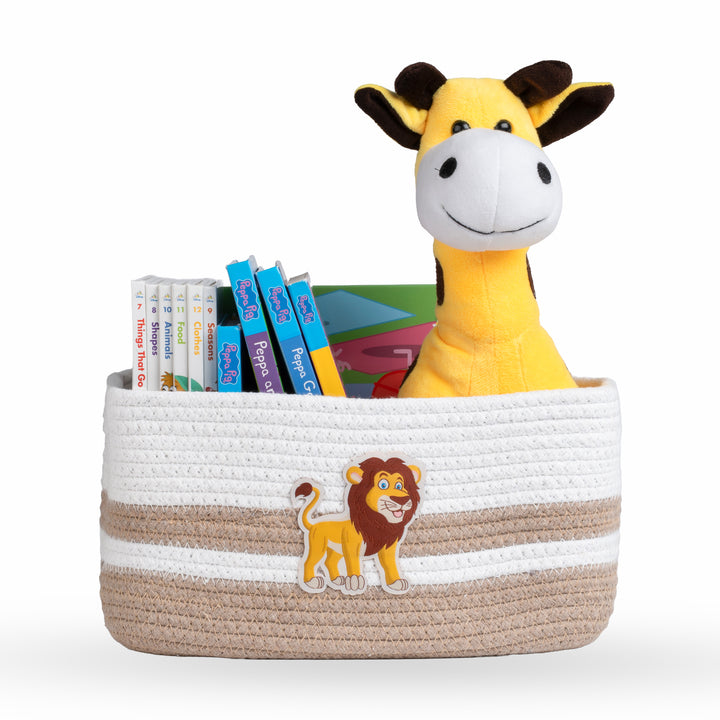 Cotton Rope 'Animal Kingdom' Small Rectangular Beige Toy Storage Basket