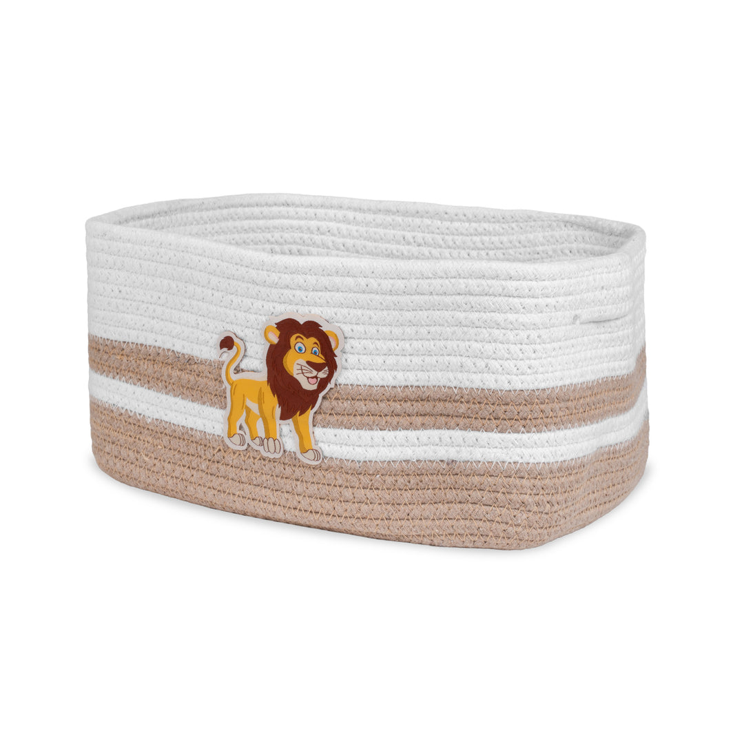 Cotton Rope 'Animal Kingdom' Small Rectangular Beige Toy Storage Basket