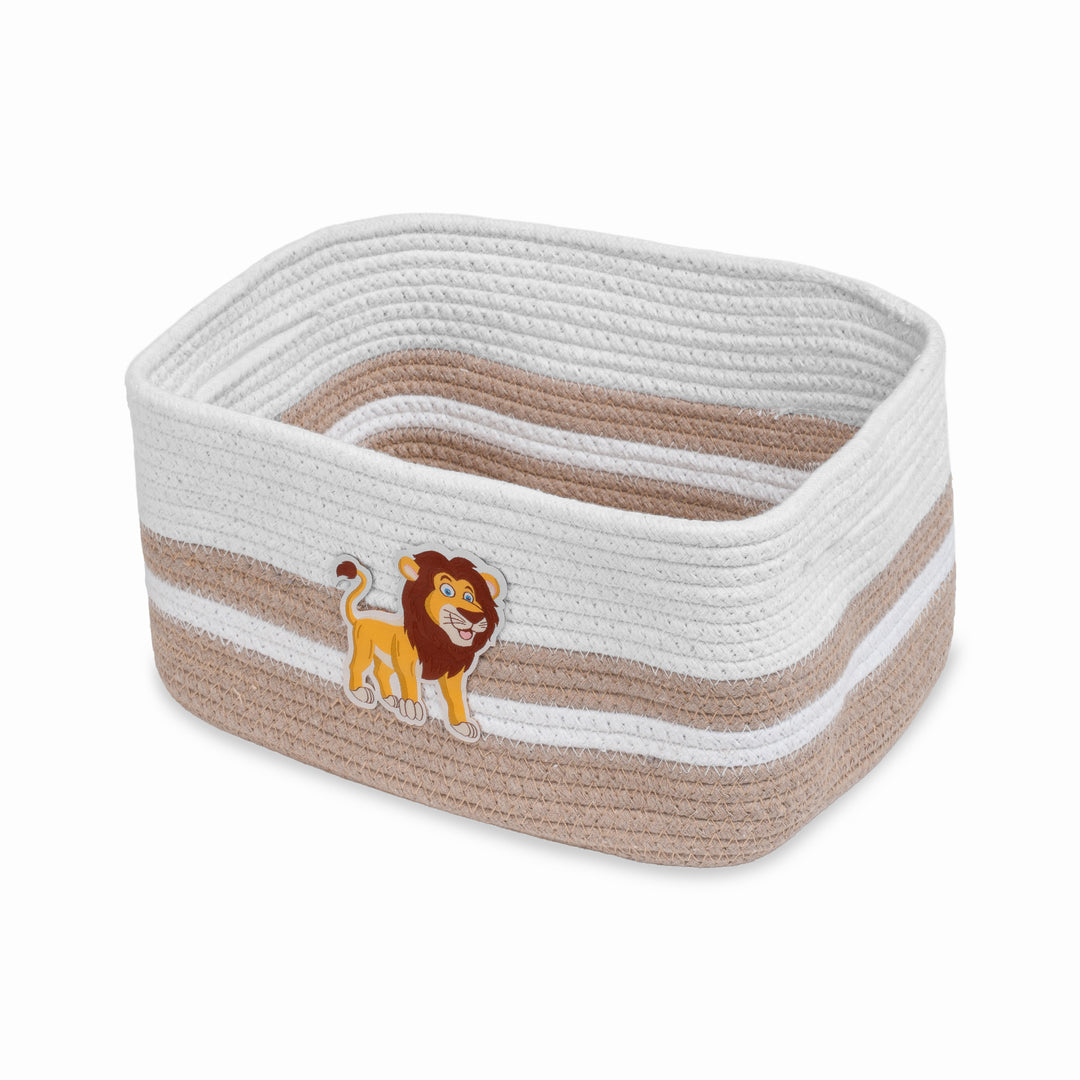 Cotton Rope 'Animal Kingdom' Small Rectangular Beige Toy Storage Basket