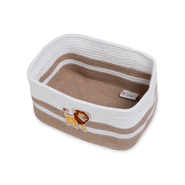 Cotton Rope 'Animal Kingdom' Small Rectangular Beige Toy Storage Basket