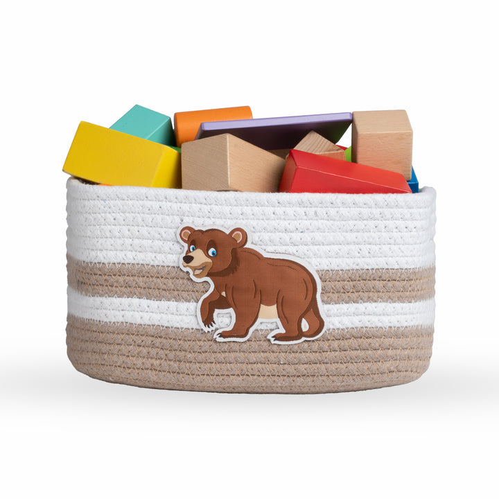 Cotton Rope 'Animal Kingdom' Extra-Small Rectangular Beige Toy Storage Basket