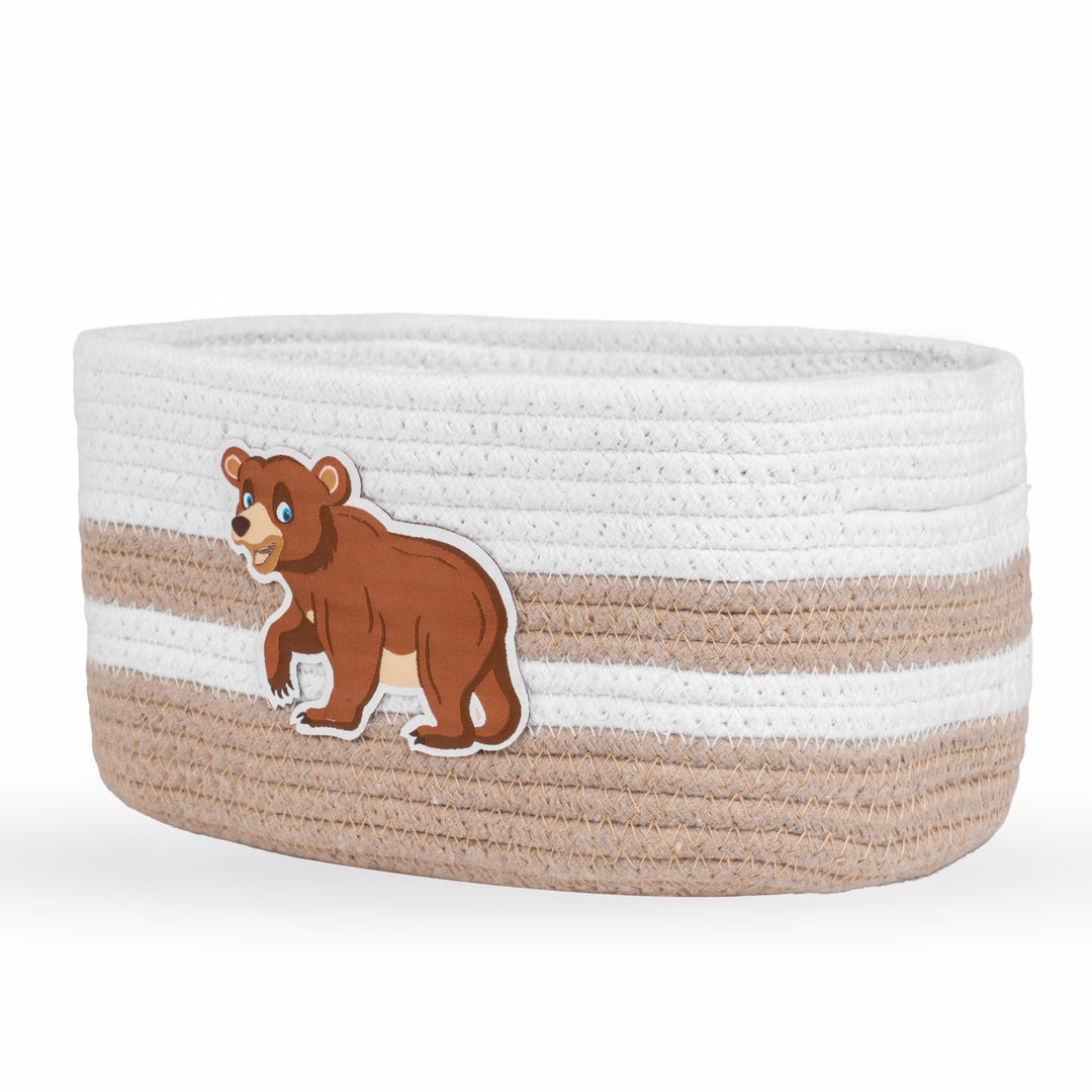 Cotton Rope 'Animal Kingdom' Extra-Small Rectangular Beige Toy Storage Basket