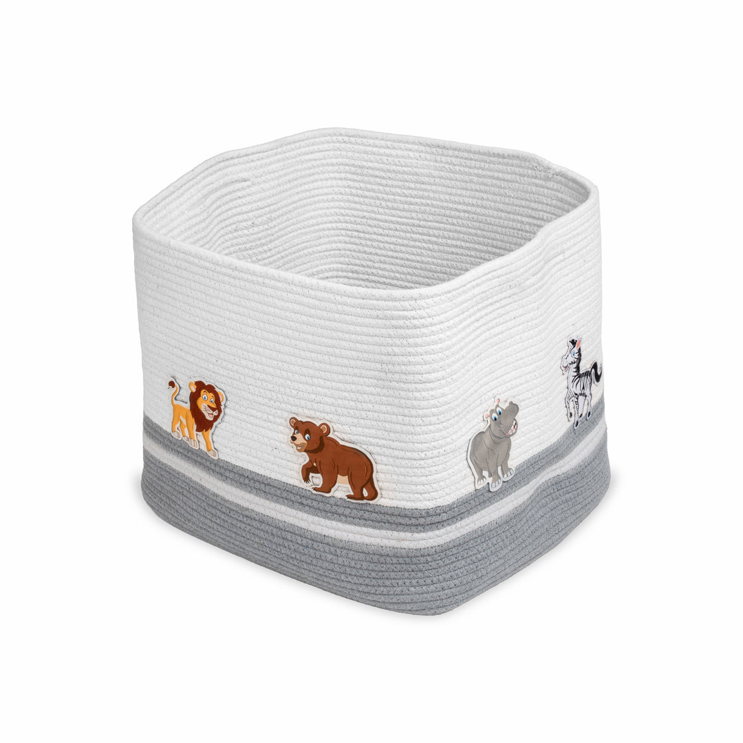 Cotton Rope 'Animal Kingdom' Large Rectangular Grey Toy Storage Basket with Lid