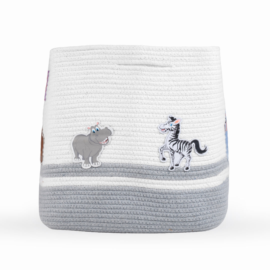 Cotton Rope 'Animal Kingdom' Large Rectangular Grey Toy Storage Basket with Lid