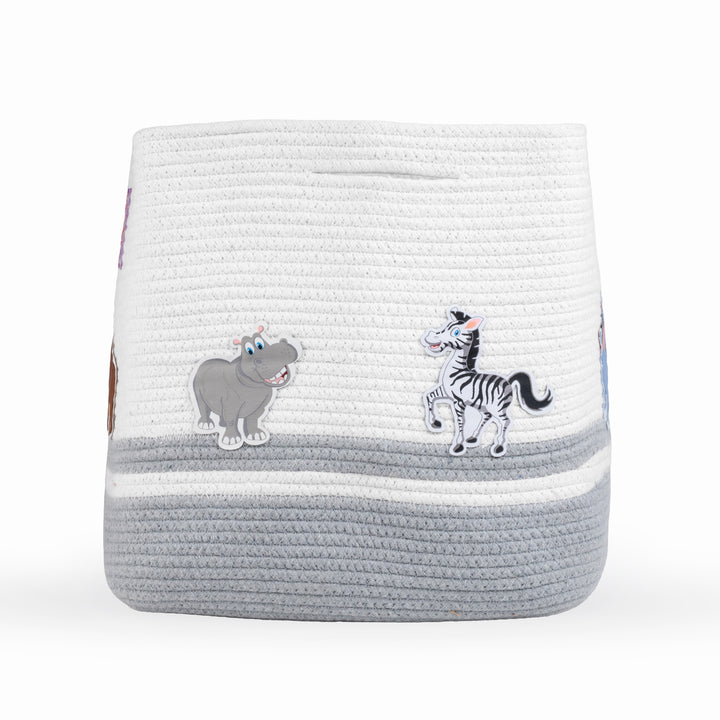 Cotton Rope 'Animal Kingdom' Large Rectangular Grey Toy Storage Basket with Lid