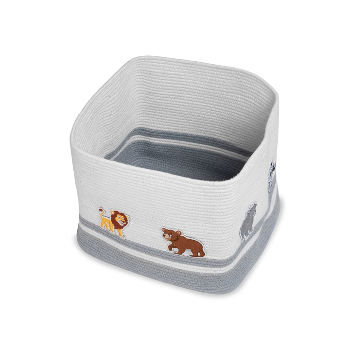 Cotton Rope 'Animal Kingdom' Large Rectangular Grey Toy Storage Basket with Lid