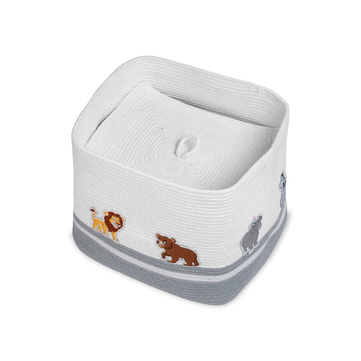 Cotton Rope 'Animal Kingdom' Large Rectangular Grey Toy Storage Basket with Lid