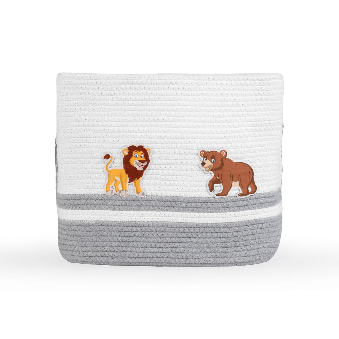 Cotton Rope 'Animal Kingdom' Medium Rectangular Grey Toy Storage Basket with Lid