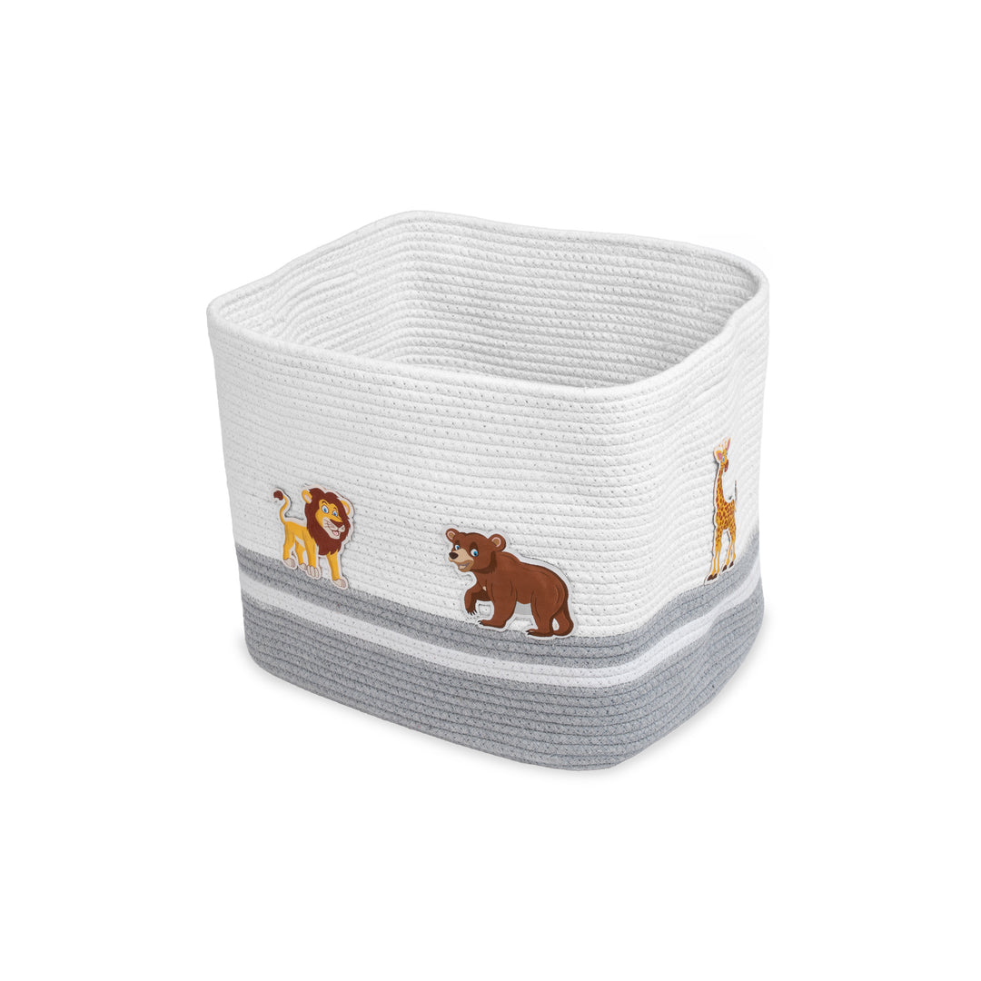 Cotton Rope 'Animal Kingdom' Medium Rectangular Grey Toy Storage Basket with Lid