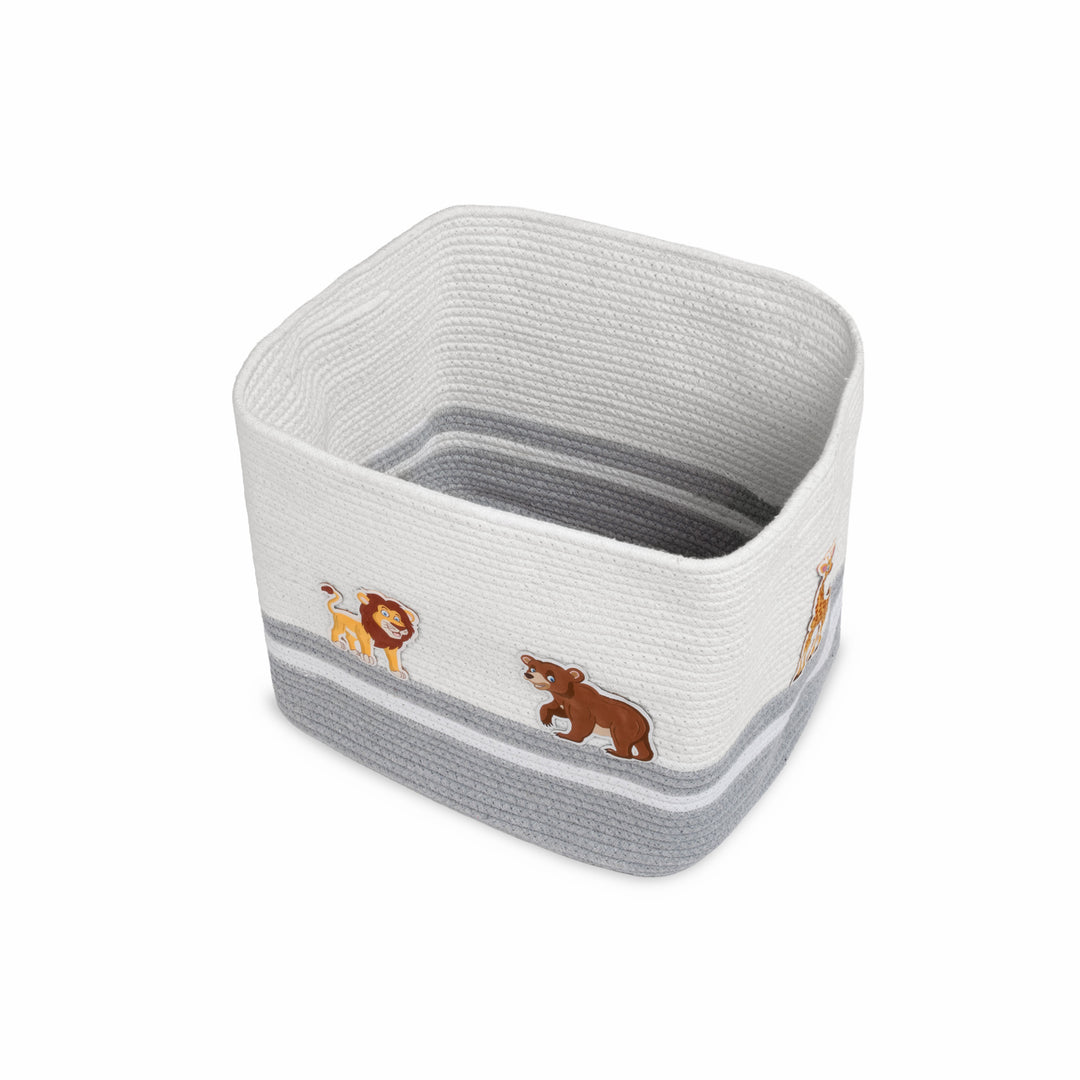 Cotton Rope 'Animal Kingdom' Medium Rectangular Grey Toy Storage Basket with Lid