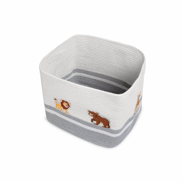 Cotton Rope 'Animal Kingdom' Medium Rectangular Grey Toy Storage Basket with Lid