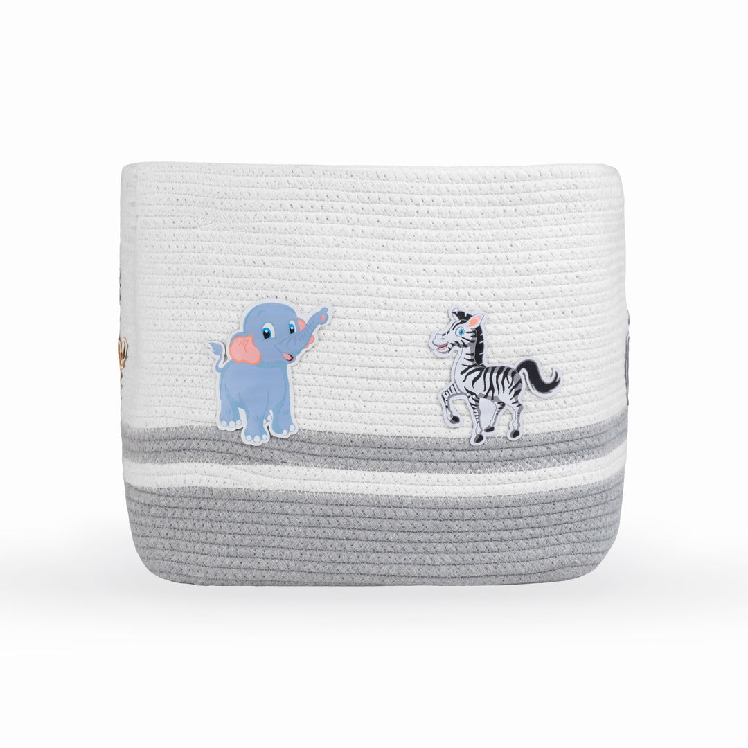 Cotton Rope 'Animal Kingdom' Medium Rectangular Grey Toy Storage Basket with Lid