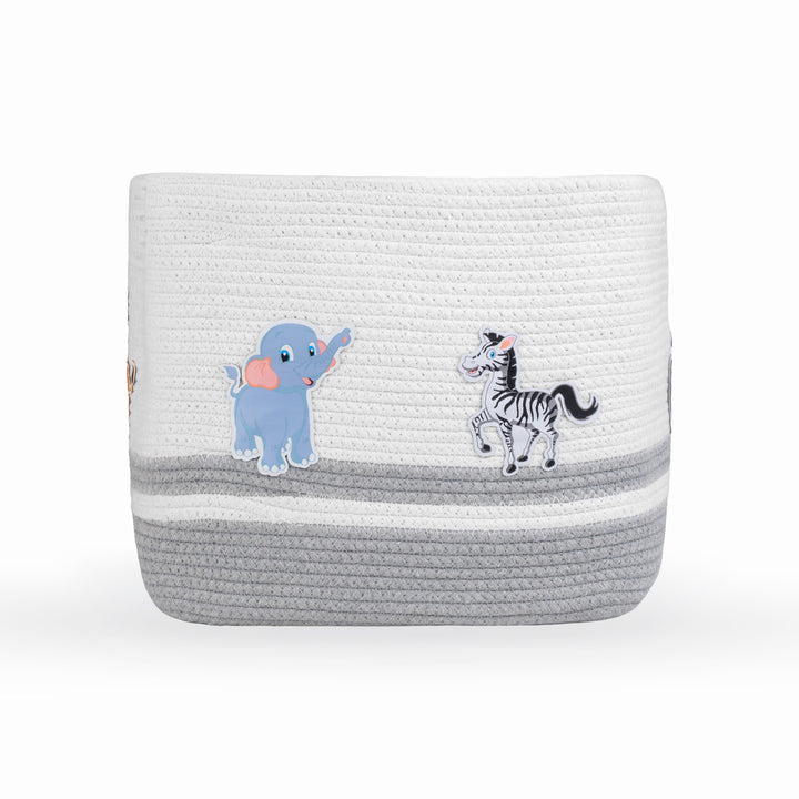 Cotton Rope 'Animal Kingdom' Medium Rectangular Grey Toy Storage Basket with Lid