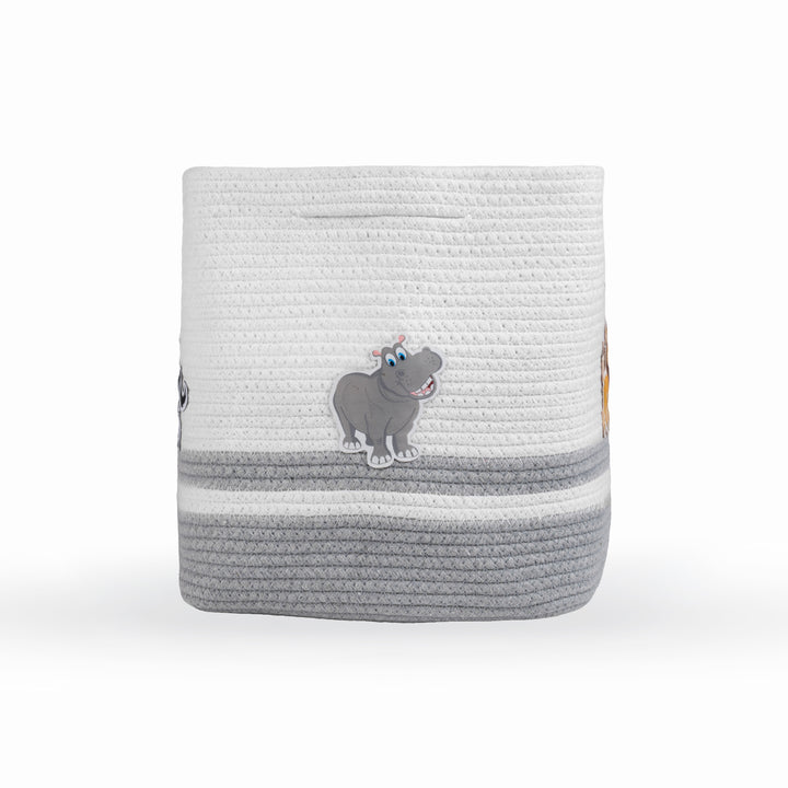 Cotton Rope 'Animal Kingdom' Medium Rectangular Grey Toy Storage Basket with Lid