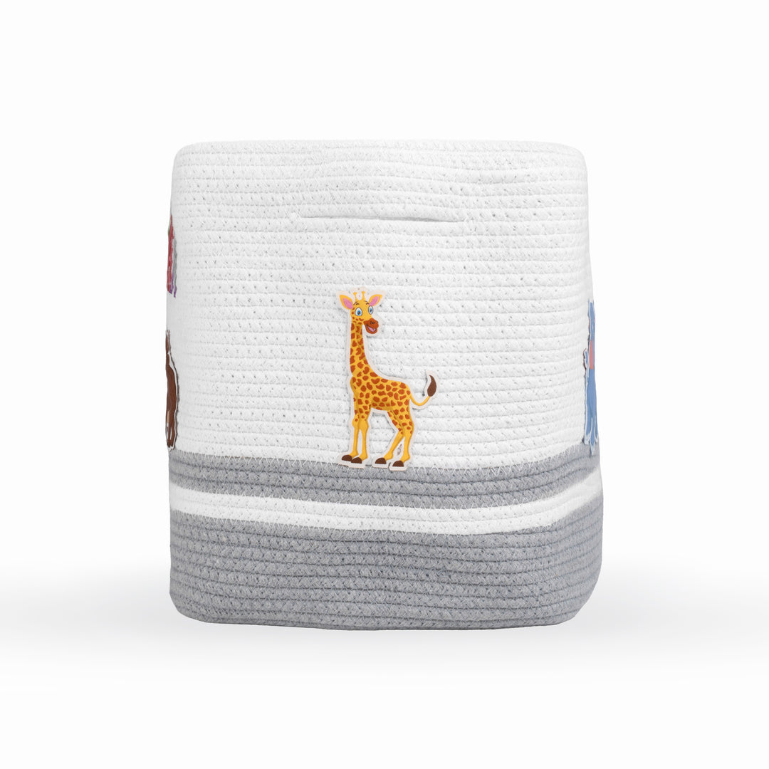 Cotton Rope 'Animal Kingdom' Medium Rectangular Grey Toy Storage Basket with Lid
