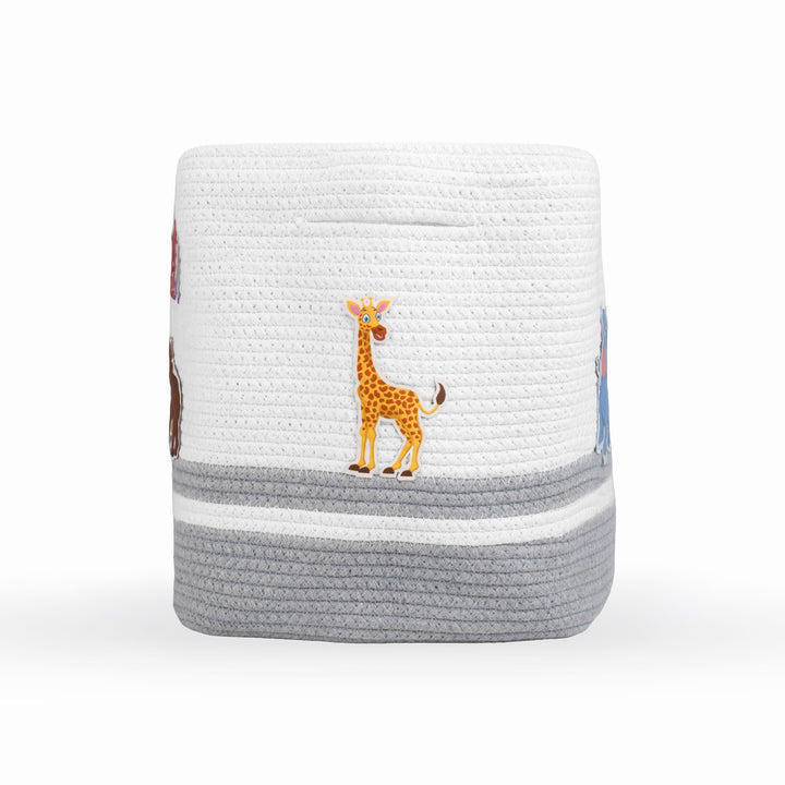 Cotton Rope 'Animal Kingdom' Medium Rectangular Grey Toy Storage Basket with Lid