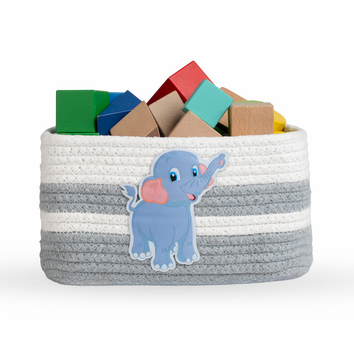 Cotton Rope 'Animal Kingdom' Extra-Small Rectangular Grey Toy Storage Basket