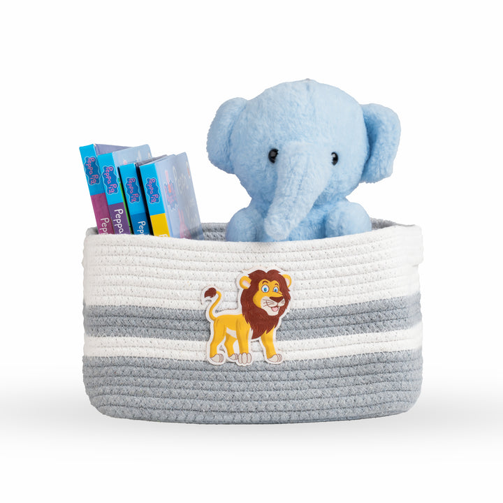 Cotton Rope 'Animal Kingdom' Small Rectangular Grey Toy Storage Basket