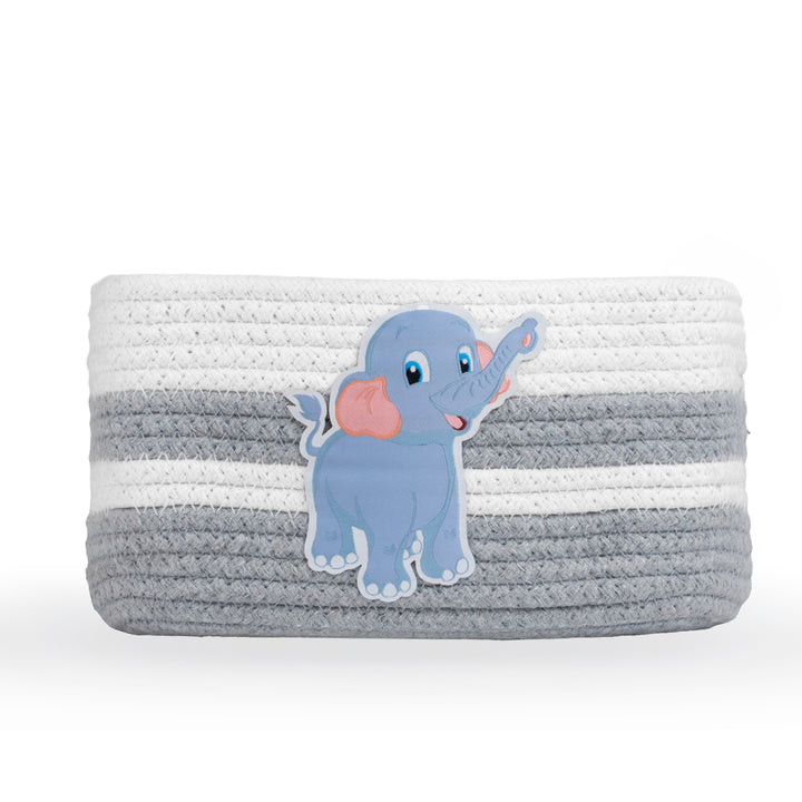 Cotton Rope 'Animal Kingdom' Extra-Small Rectangular Grey Toy Storage Basket