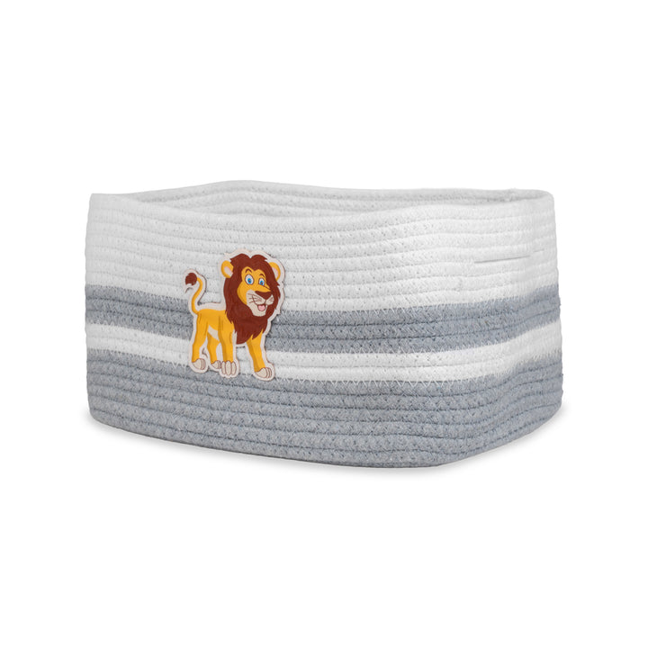 Cotton Rope 'Animal Kingdom' Small Rectangular Grey Toy Storage Basket