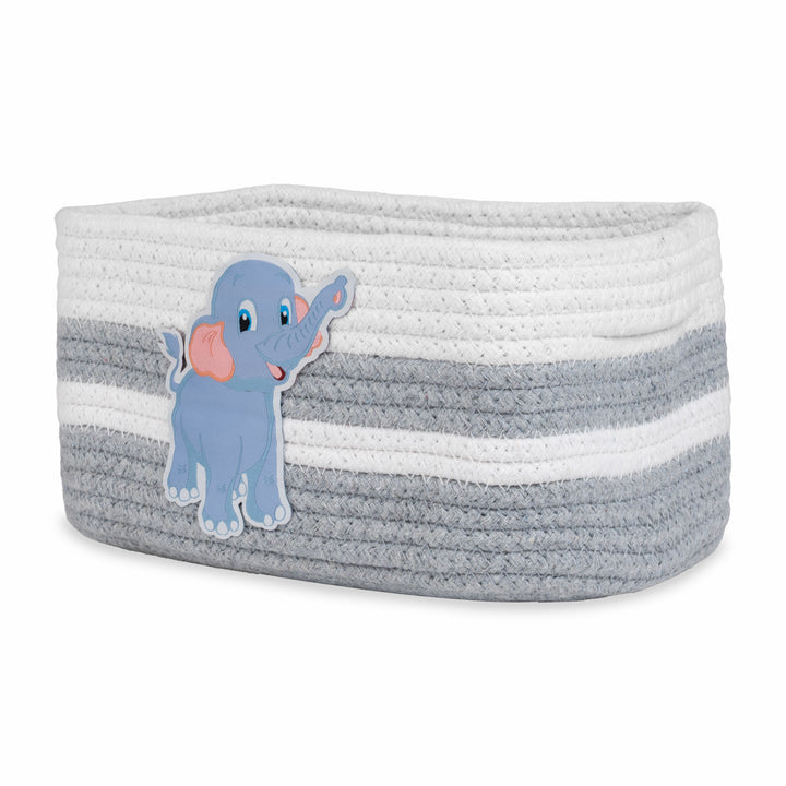 Cotton Rope 'Animal Kingdom' Extra-Small Rectangular Grey Toy Storage Basket