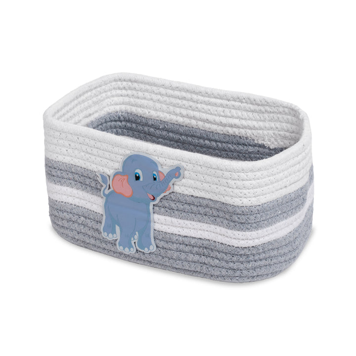 Cotton Rope 'Animal Kingdom' Extra-Small Rectangular Grey Toy Storage Basket