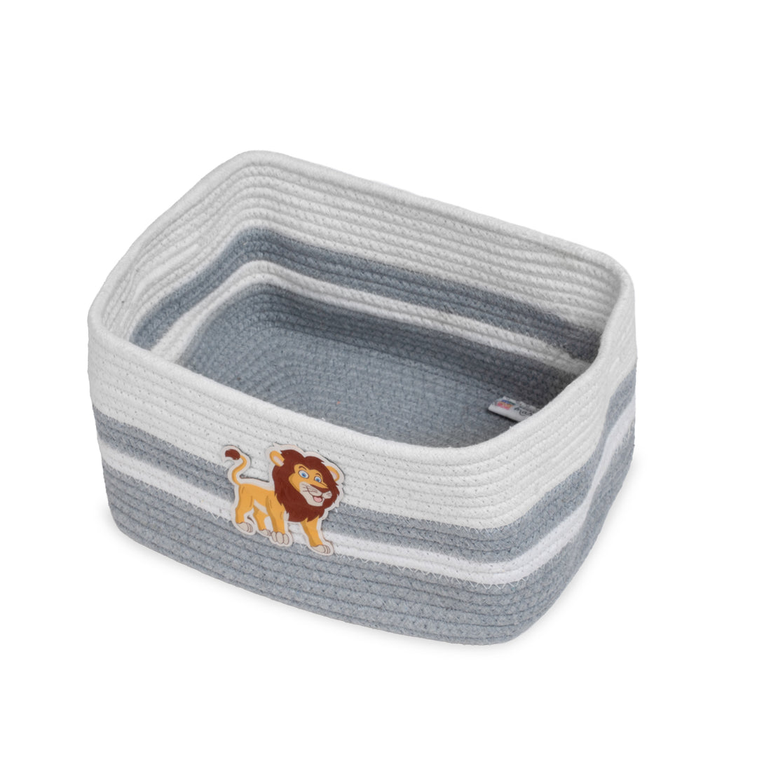Cotton Rope 'Animal Kingdom' Small Rectangular Grey Toy Storage Basket