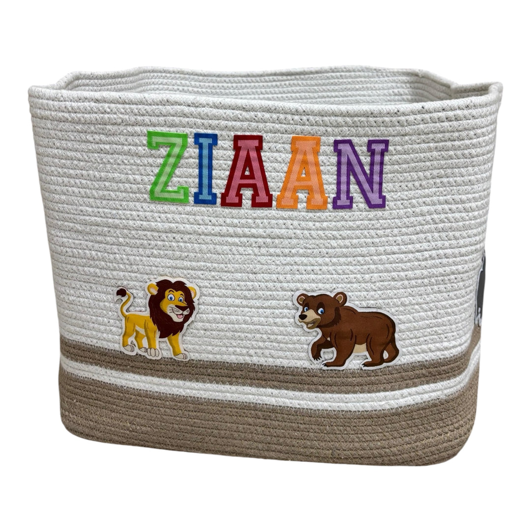 Cotton Rope 'Animal Kingdom' Extra-Small Rectangular Grey Toy Storage Basket