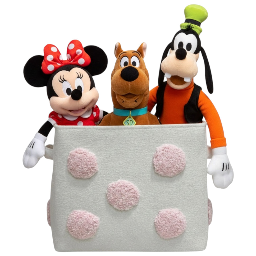 PomPom Medium Rectangular Pink Toy Storage Basket