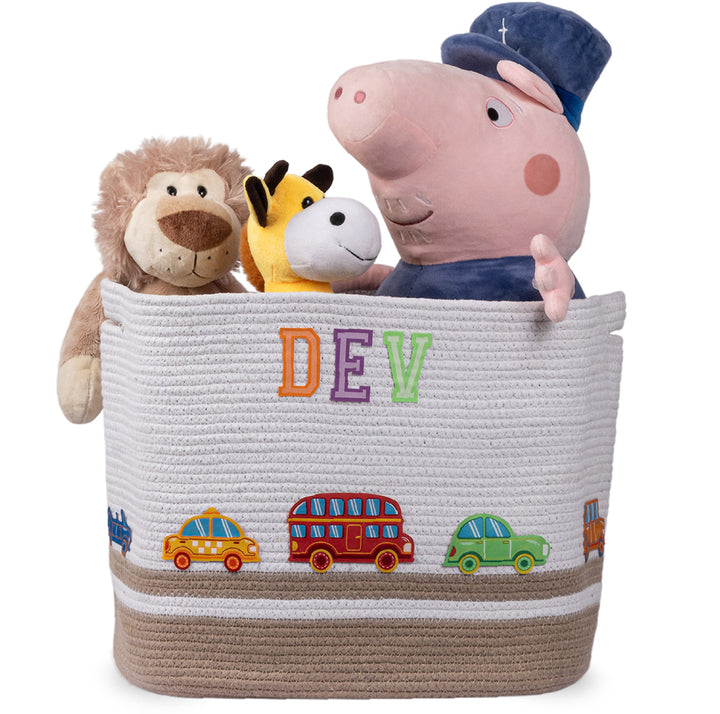 Cotton Rope 'Transport Trail' Large Rectangular Beige Toy Storage Basket With Lid